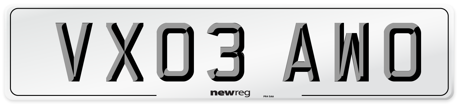 VX03 AWO Number Plate from New Reg